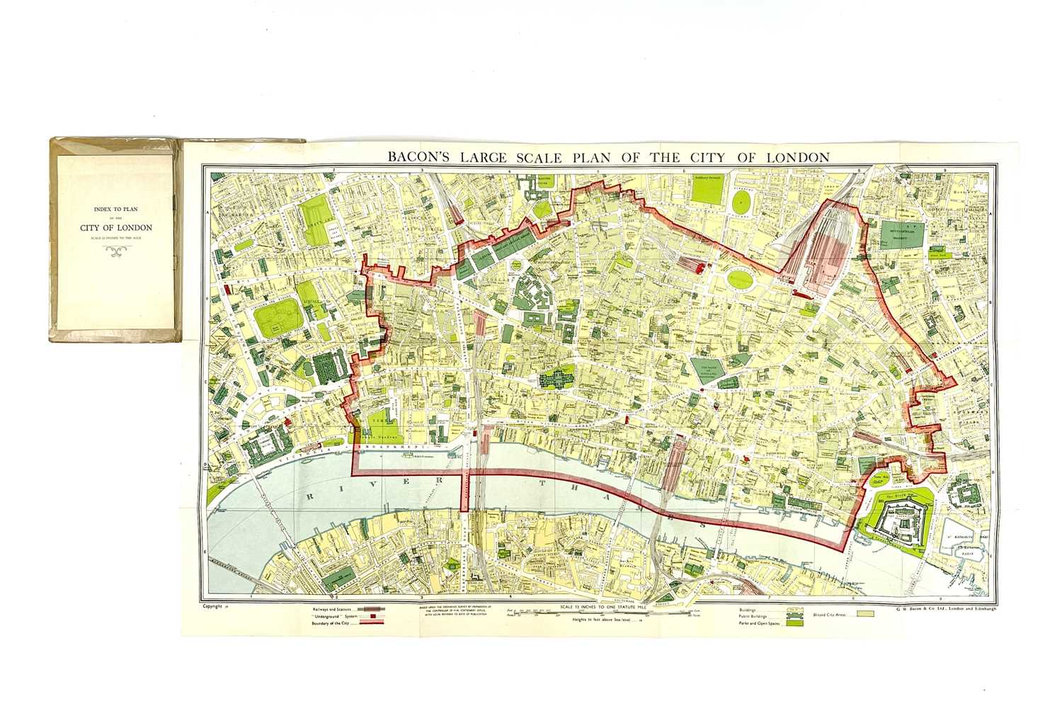 MAPS. 'Bacon's Large Scale Plan for the City of London,' folding plan of the City, on a scale of - Image 6 of 8