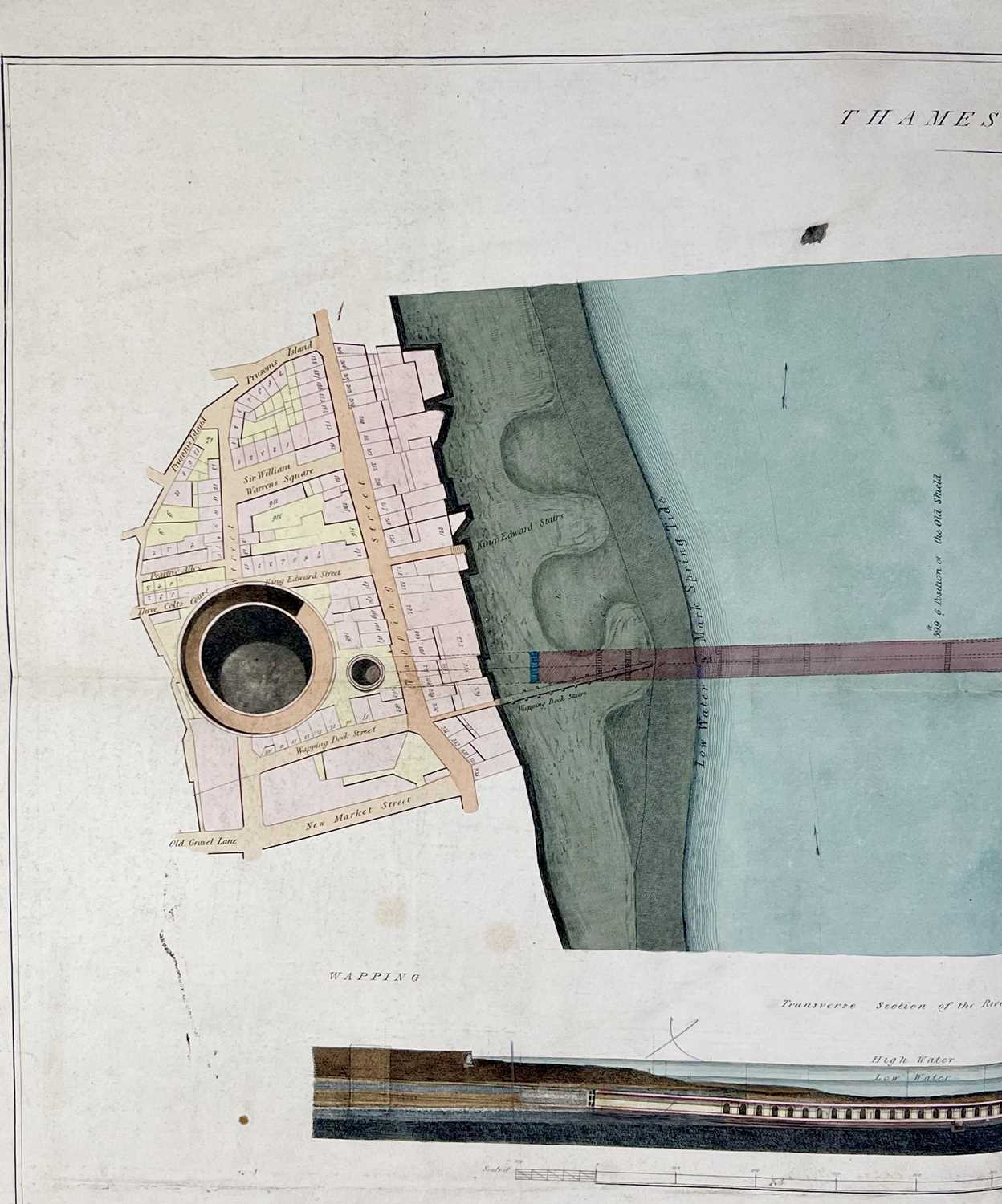 MARC ISAMBARD BRUNEL. 'The Thames Tunnel linking Wapping and Rotherhithe,' hand-coloured engraving - Image 3 of 5