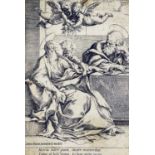 Guido RENI (1575-1642) The Holy Family with Two Angels (1600-1604) Engraving Mounted on card with
