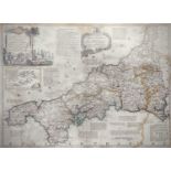 THOMAS KITCHIN. 'New and Improved map of Cornwall,' hand col engraved map, middle fold, tear and