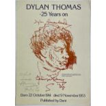 A 'Dylan Thomas - 25 Years on' poster signed by the artist, Mervyn Levy, 42cm x 30cm, together