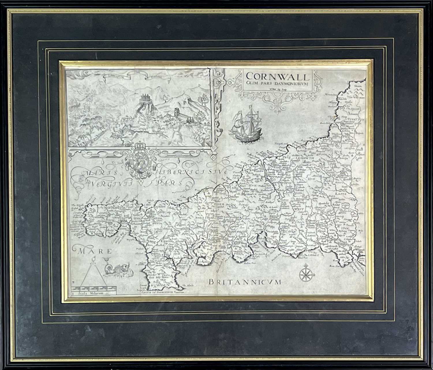 CHRISTOPHER SAXTON and WILLIAM KIP. 'Cornwall olim pars Danmoniorum.' Engraved map, inset view of - Image 2 of 4