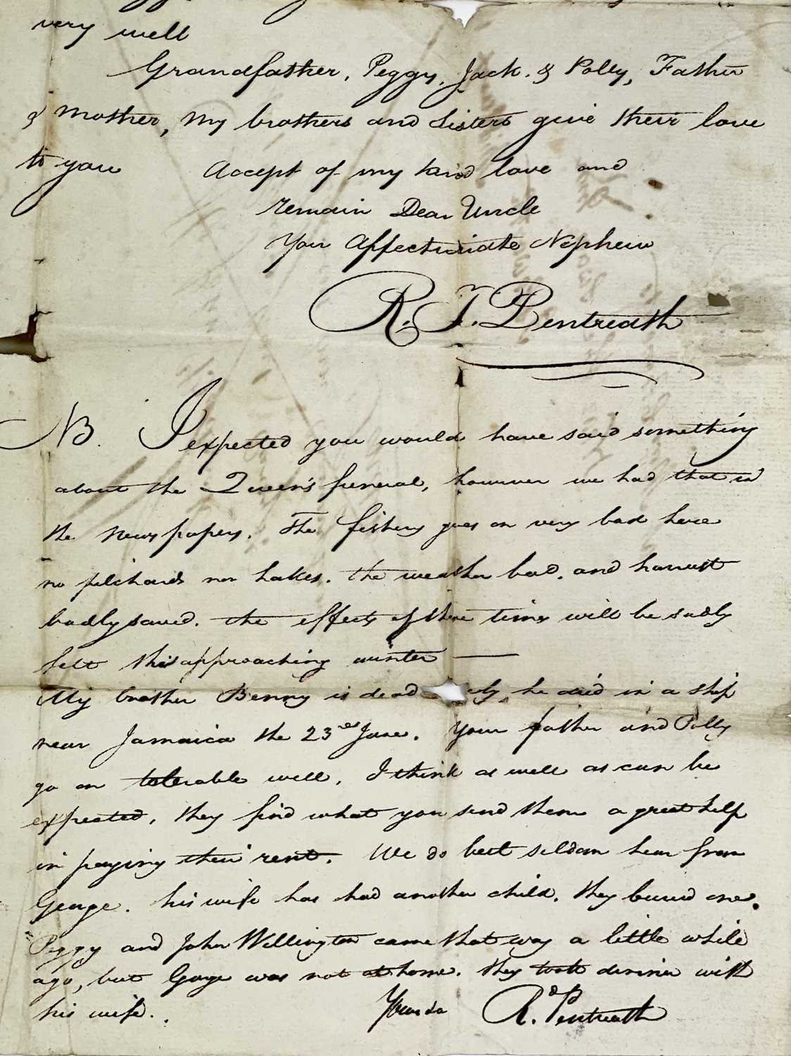 R. T. PENTREATH (artist). Handwritten letter from Pentreath to his uncle, in regards to shipping oil - Image 5 of 6