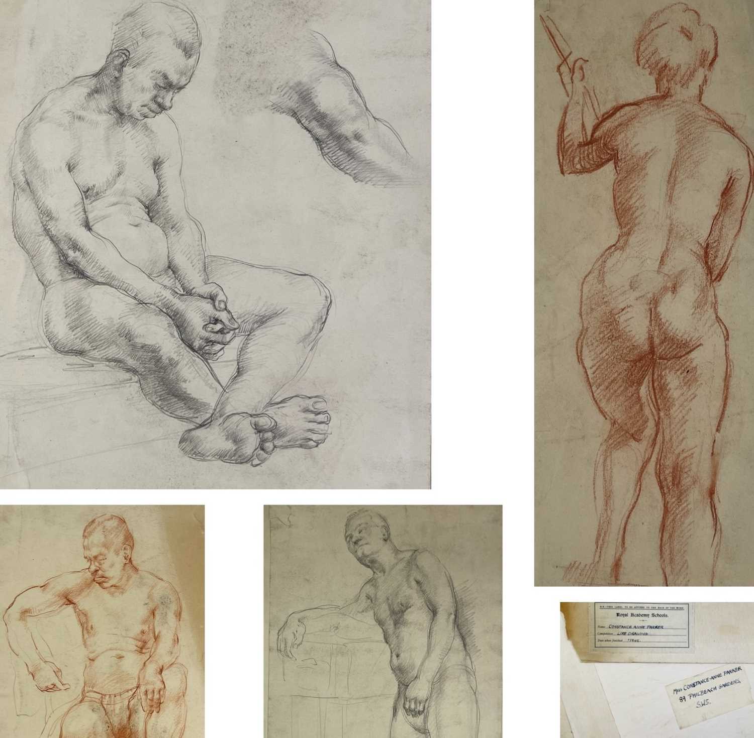 Constance Anne PARKER (1921-2016) Five early pastel/graphite life drawings, two signed and dated