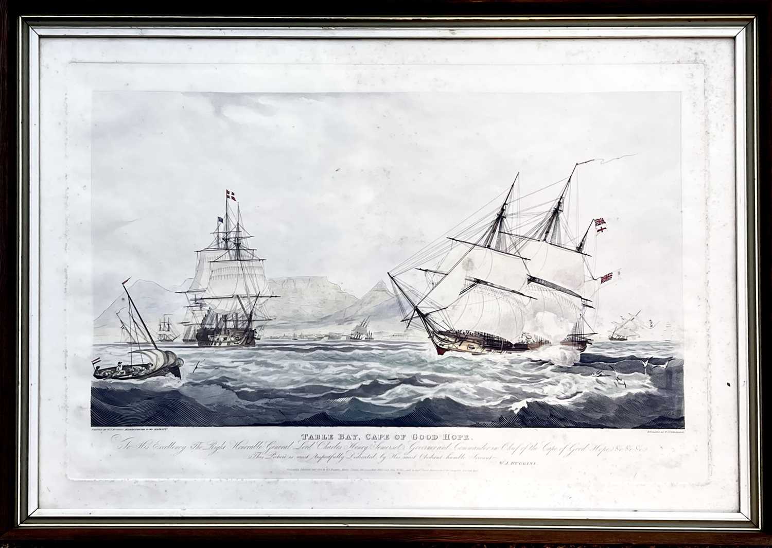 T. SUTHERLAND after W. J. HUGGINS. 'Table Bay, Cape of Good Hope,' hand coloured aquatint, framed - Image 2 of 3