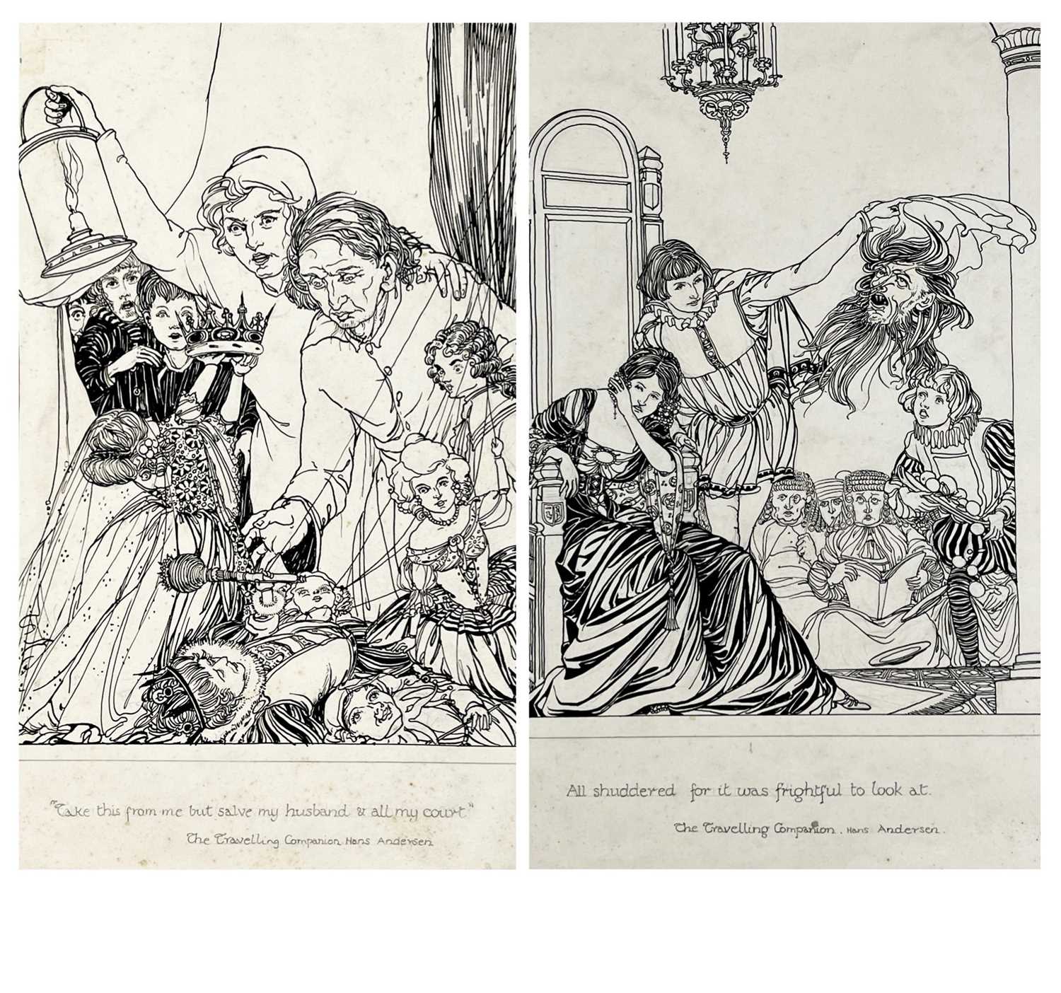 Two Victorian mounted illustrations in pen and ink, studies of Hans Christian Andersen's The