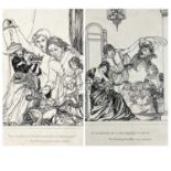 Two Victorian mounted illustrations in pen and ink, studies of Hans Christian Andersen's The