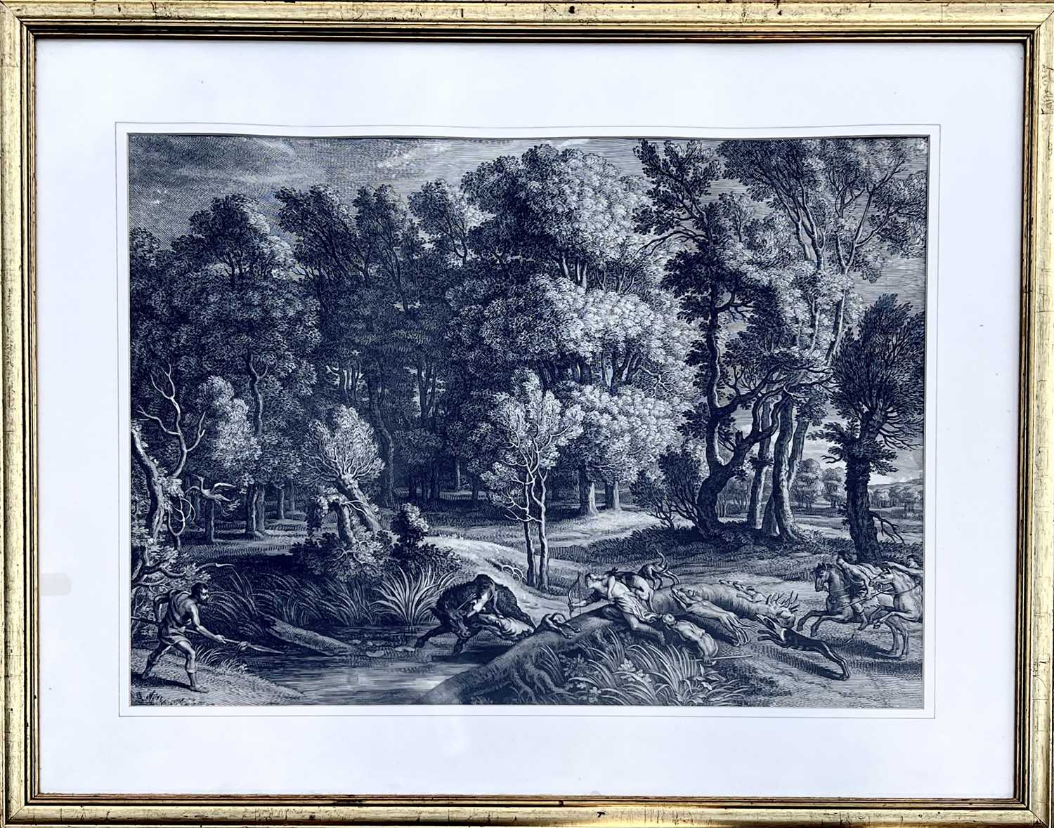 after PETER PAUL RUBENS. 'The Calydonian Boar Hunt,' engraving, framed and glazed, circa 1850. - Image 2 of 3