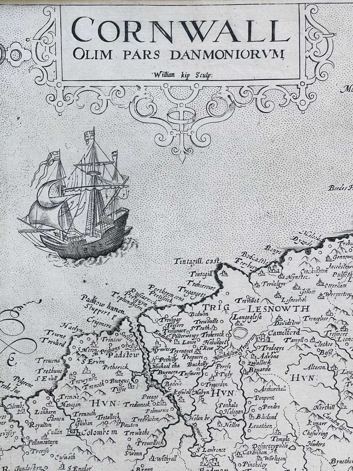 CHRISTOPHER SAXTON and WILLIAM KIP. 'Cornwall olim pars Danmoniorum.' Engraved map, inset view of - Image 4 of 4