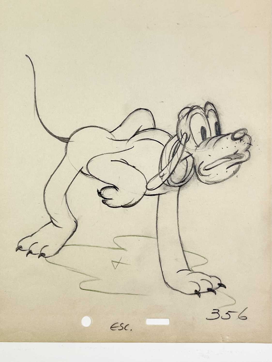DISNEY INTEREST. A graphite animation still of 'Pluto' the dog, drawn in the corner of paper in