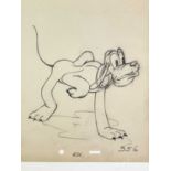 DISNEY INTEREST. A graphite animation still of 'Pluto' the dog, drawn in the corner of paper in