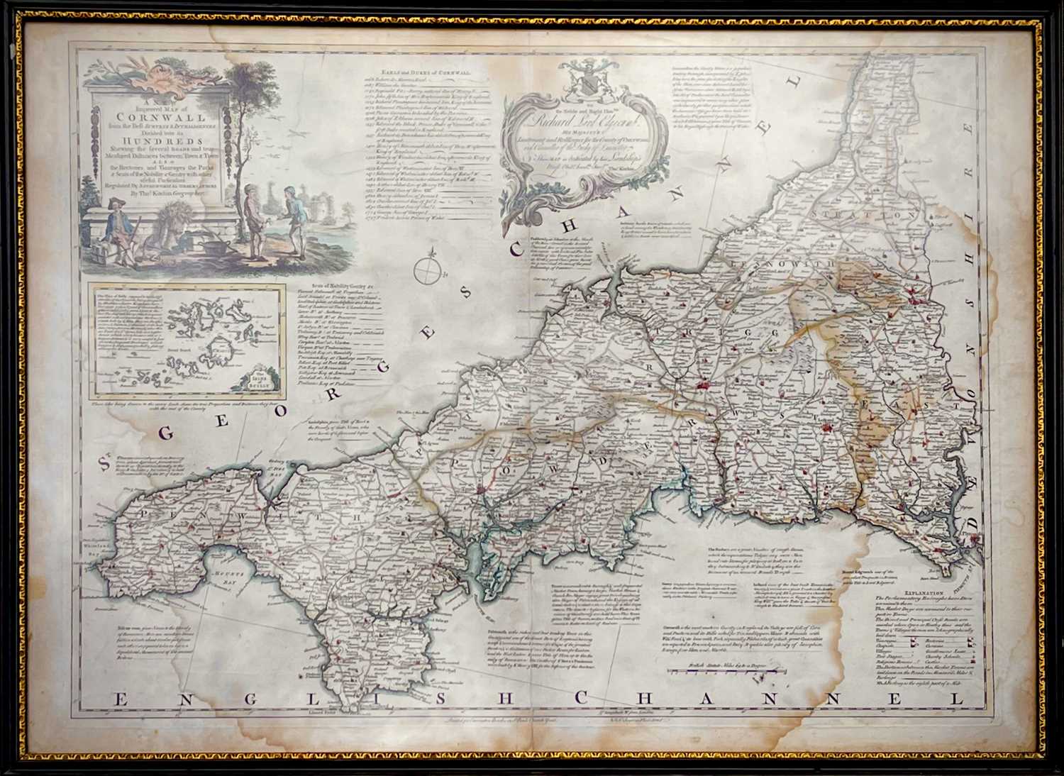 THOMAS KITCHIN. 'New and Improved map of Cornwall,' hand col engraved map, middle fold, tear and - Image 2 of 4