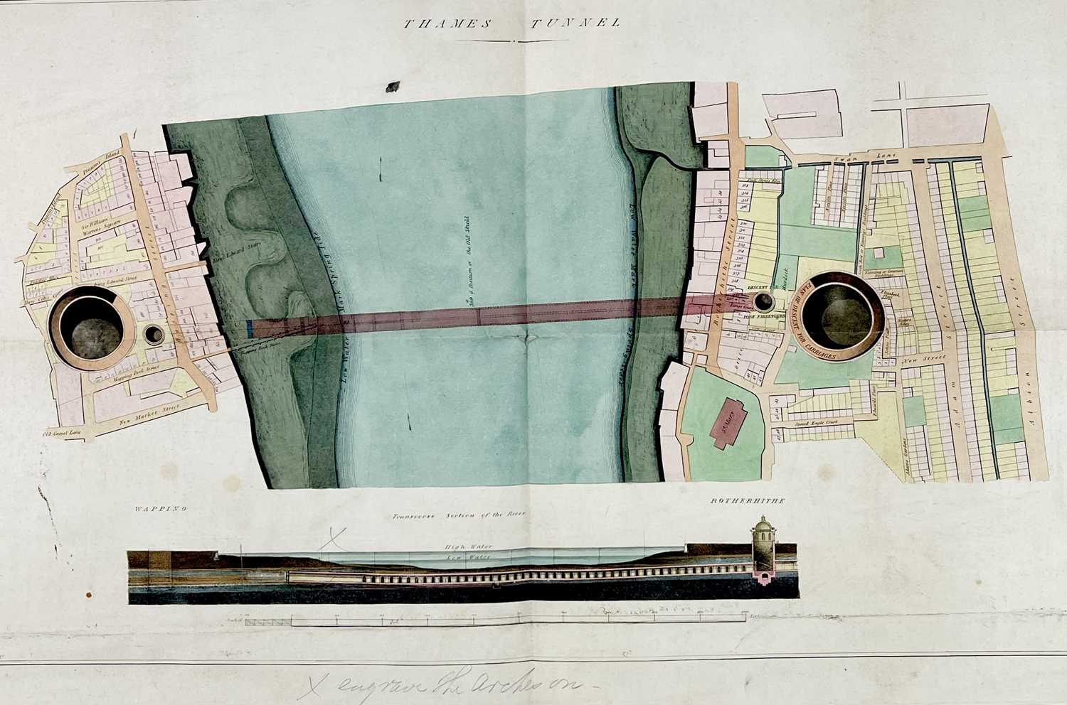 MARC ISAMBARD BRUNEL. 'The Thames Tunnel linking Wapping and Rotherhithe,' hand-coloured engraving - Image 4 of 5