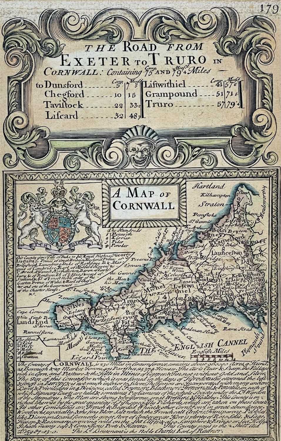 OWEN & BOWEN. 'The Road from Exeter to Truro showing Map of Cornwall.' Partially hand coloured,