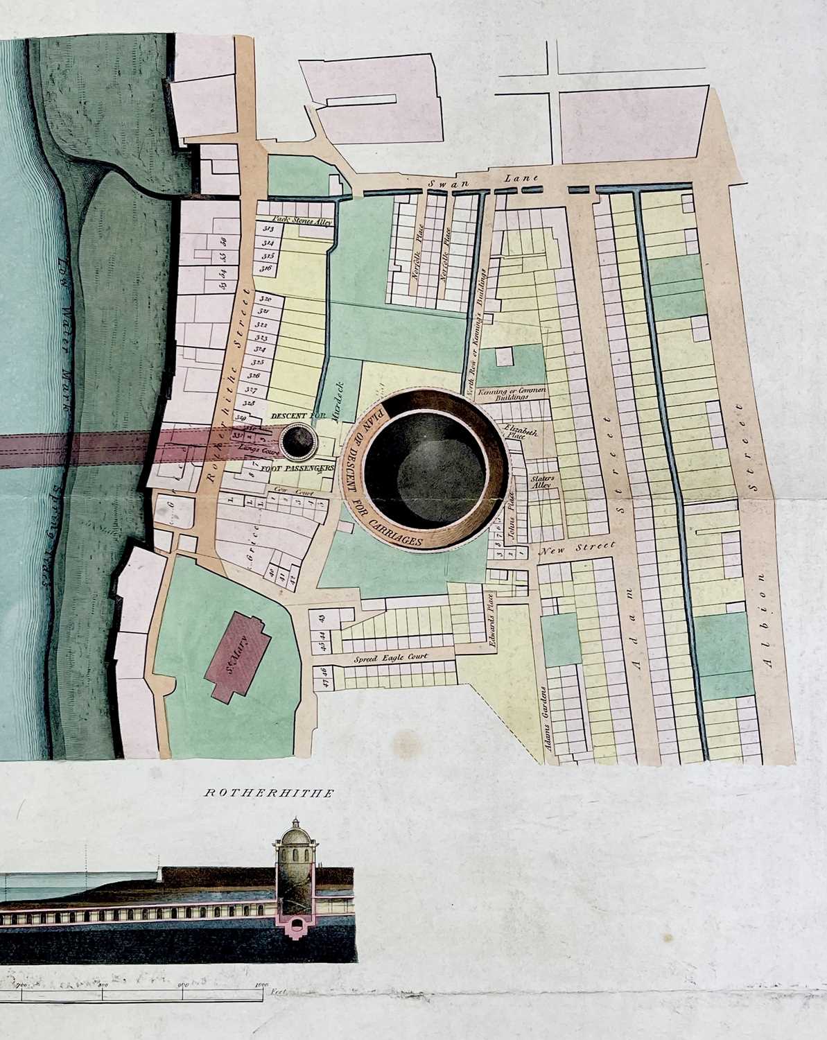 MARC ISAMBARD BRUNEL. 'The Thames Tunnel linking Wapping and Rotherhithe,' hand-coloured engraving - Image 5 of 5