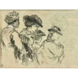 19th Century French School Four Ladies Charcoal heightened with white Monogrammed 10.5x14cm