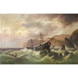 Millson HUNT (act.1875-1900) On the Cornish Coast (Wreck of the Marie) Oil on canvas Signed