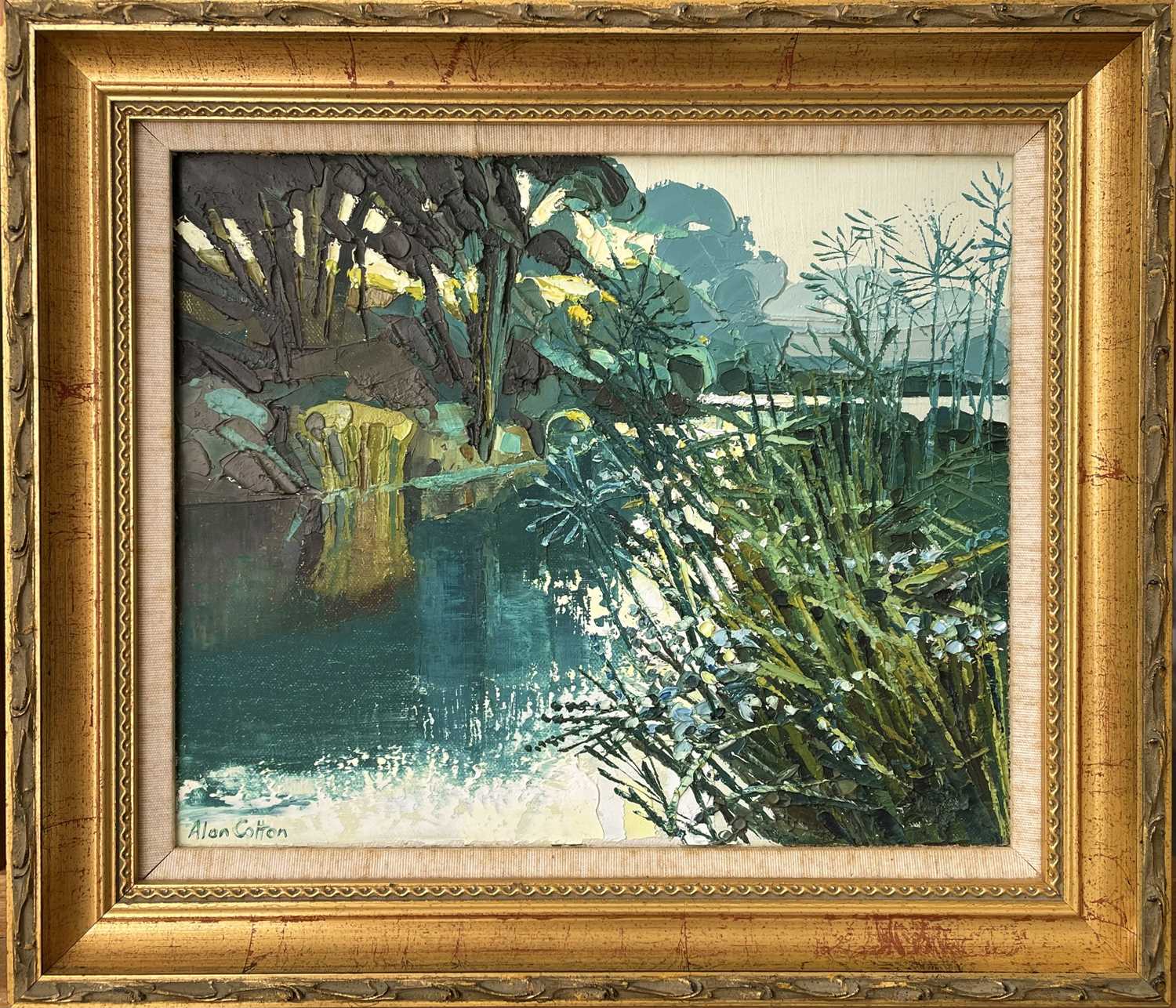 Alan COTTON (1936) River Otter - Blue & Lilac Landscape Oil on canvas Signed 25 x 29cm New - Image 2 of 3