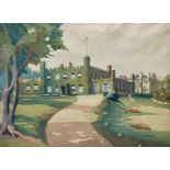 Eric SLATER (1896-1963) Tregenna Castle Hotel Coloured woodcut Signed and inscribed. Artist's