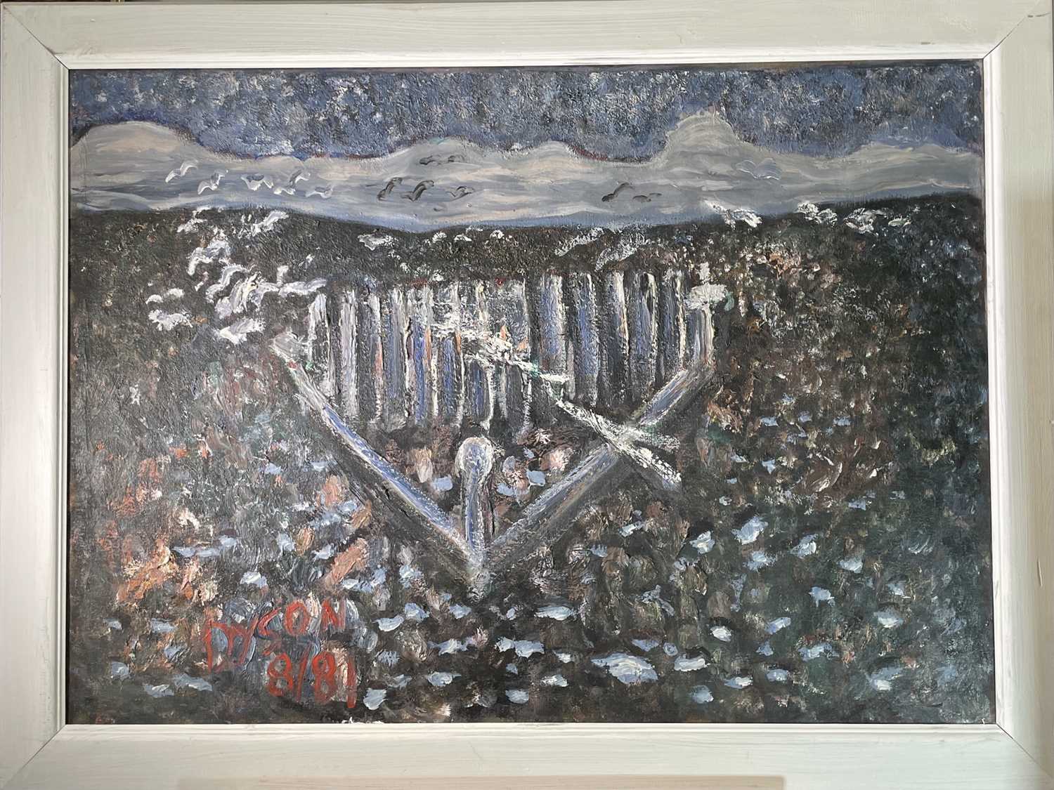 Julian DYSON (1936-2003) Chain Harrow Signed and dated 8/81 65x91cmThe canvas is not tight on the - Image 3 of 4