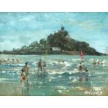 Nigel HALLARD (1936) St. Michaels Mount Oil on board Signed 9 x 11cm