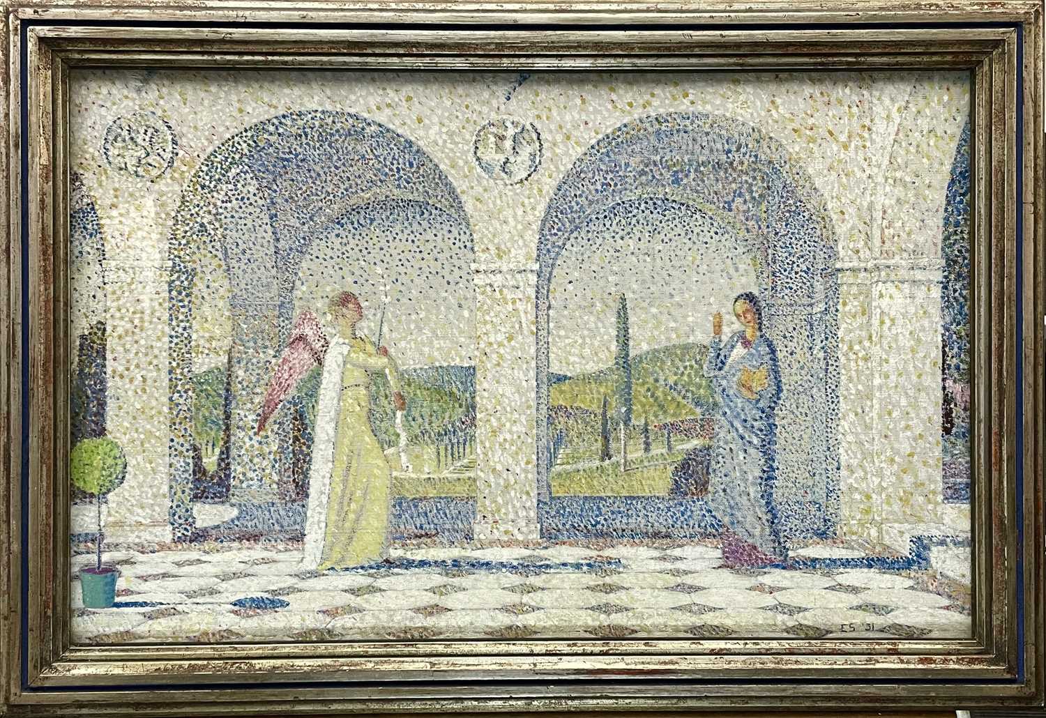 Neo-Impressionist Pointillism The Annunciation Oil on canvas Initialed E S and dated '31 - Image 2 of 7