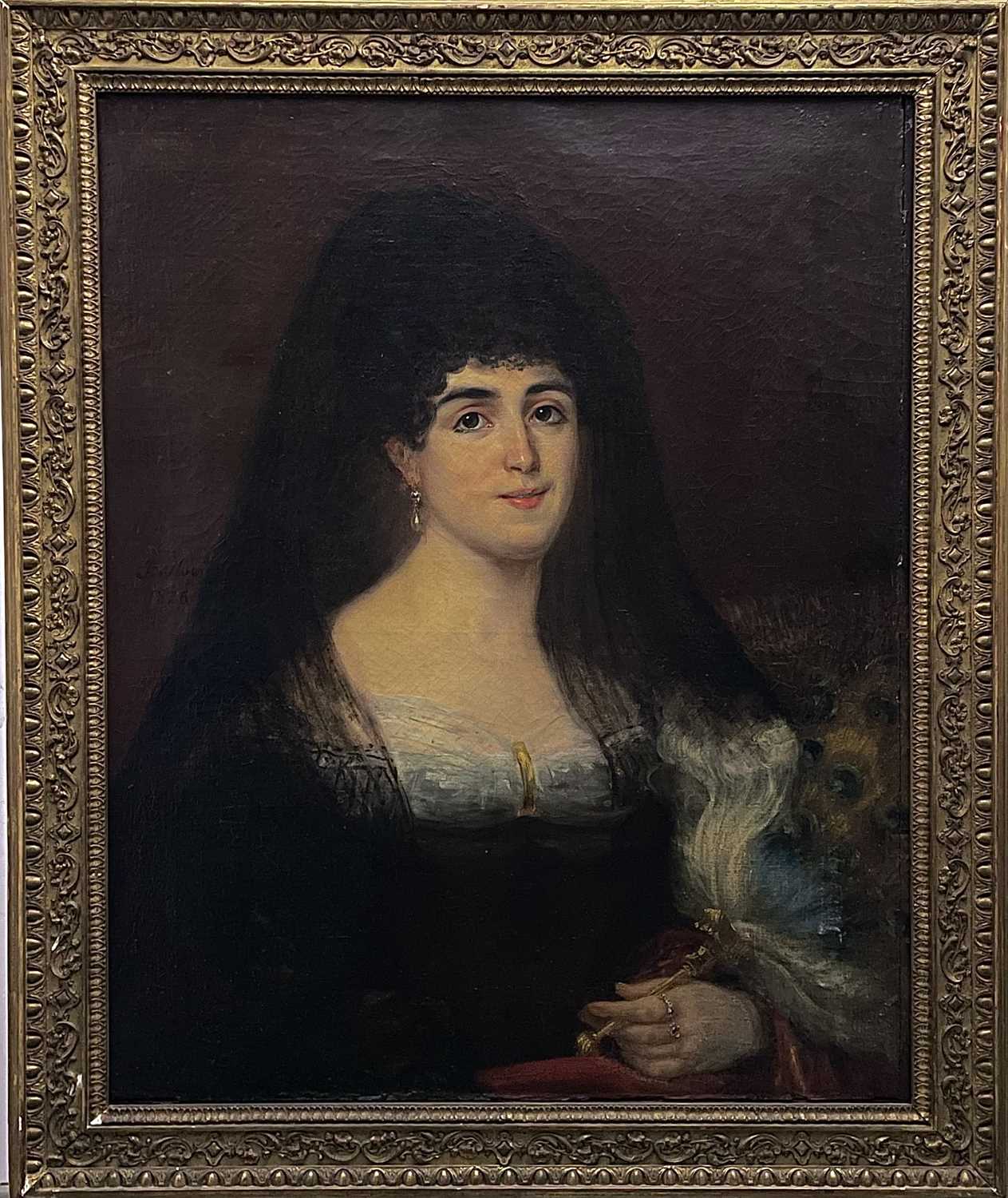 Jean Hilaire BELLOC (1786-1866) Portrait of a Woman in Mantilla Oil on canvas Signed and dated - Image 2 of 3