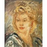 Modern British School Portrait of a Woman, mid century Oil on board 33 x 27cm