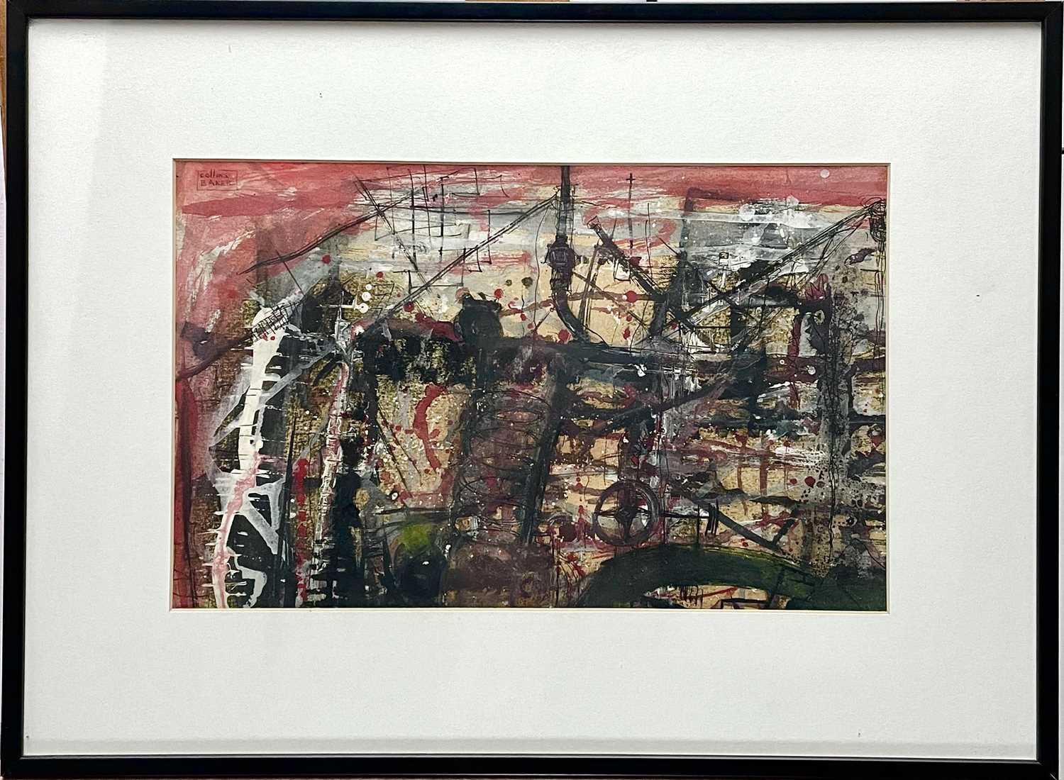 James COLLINS BAKER Derelict Pier Cowes I.O.W. 1961 Ink & Gouache on paper 22.5 x 37cm Signed - Image 2 of 3