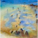 Richard LANNOWE HALL (1951) Scilly Isles, Three on a Beach Mixed media Signed 29 x 29cmVery good