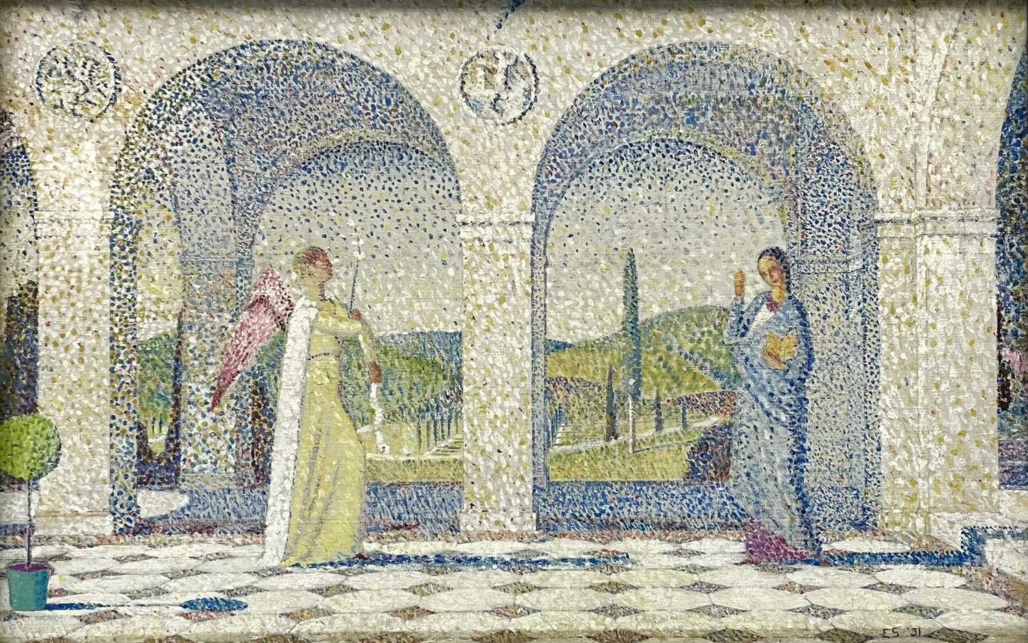 Neo-Impressionist Pointillism The Annunciation Oil on canvas Initialed E S and dated '31