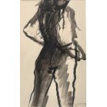 Nan FRANKEL (XX-XXI) Nude Figure Ink and was Studio stamp 27 x 17cm This seems to be in good clean