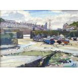 Bernard EVANS Porthleven Harbour 2001 Oil on Canvas 30x40cm Initialled to the front, signed &