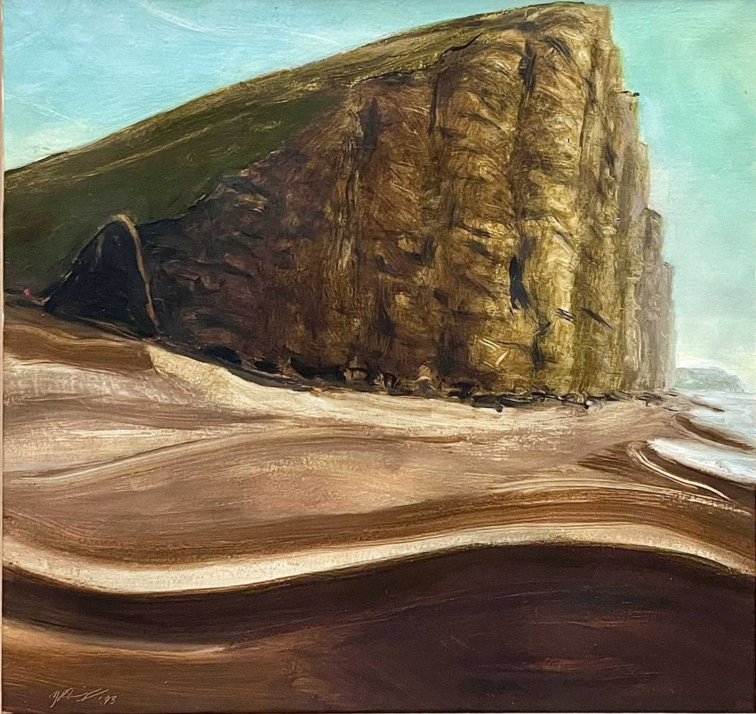 David Ralph SIMPSON (1963) Beach Scene with Cliffside Oil on paper Signed and dated '93Overall