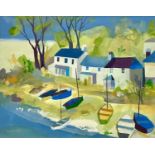 Richard TUFF (1965) Helford Cottages Gouache Signed 38 x 48cm