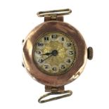 A 1920's 9ct rose gold cased ladies manual wind wristwatch.