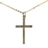 A 9ct gold cross pendant on a 9ct necklace.