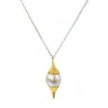 A gold mounted diamond set South Sea pearl pendant,