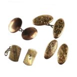 A collection of 9ct gold cufflinks.