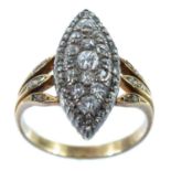 A Georgian gold and diamond set navette ring.