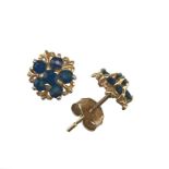 A pair of 9ct sapphire cluster set stud earrings,