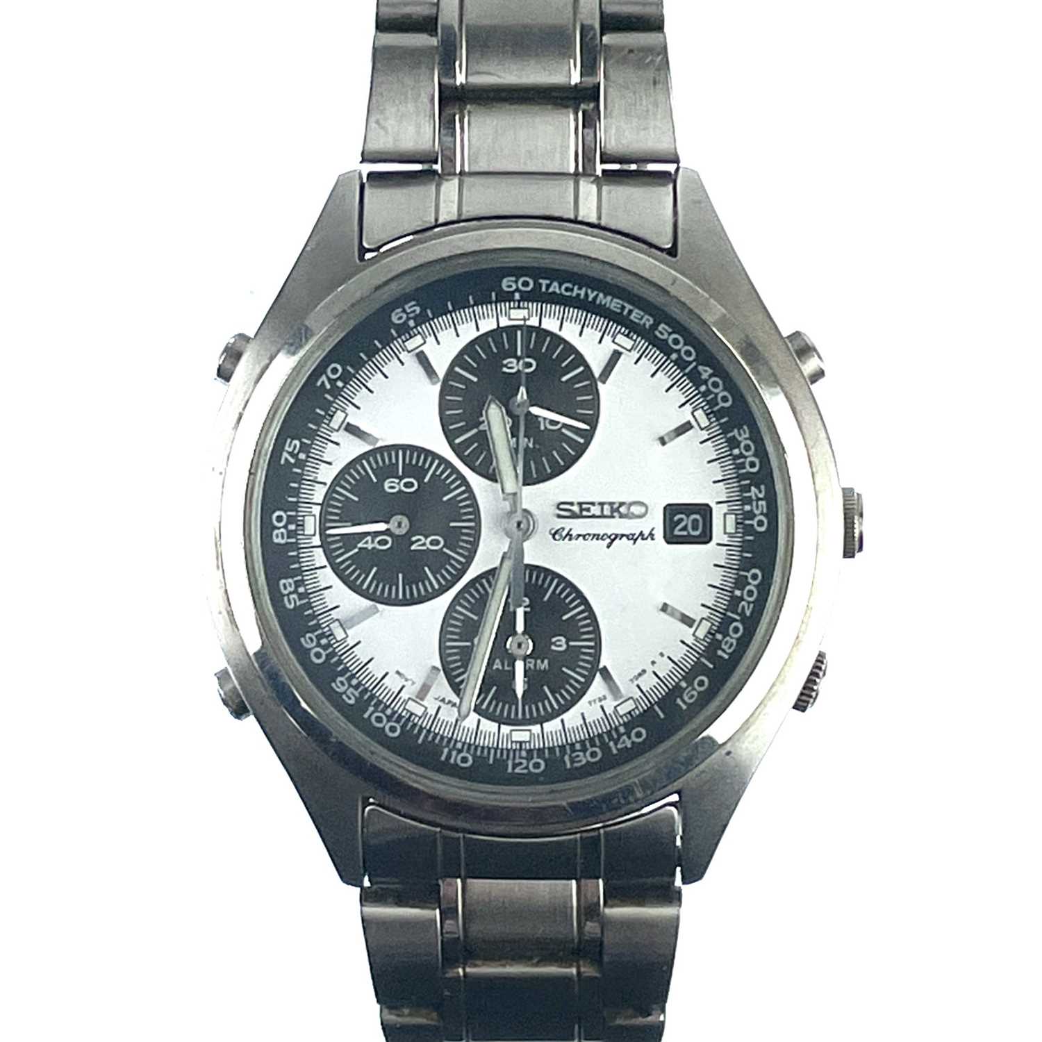 A Seiko Chronograph quartz stainless steel gentleman's bracelet wristwatch.