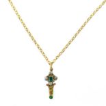 A Georgian gold diamond and emerald set pendant.
