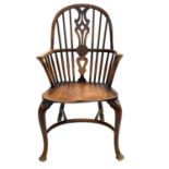 An ash and elm Windsor armchair, 19th century.