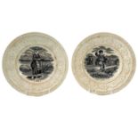 Two Victorian black printed pearlware nursery plates, entitled 'Ireland and Limes'.