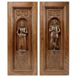 A pair of Flemish carved oak furniture panels, circa 1900.