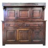 A George II oak court cupboard top, dated 1742.