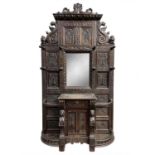 A carved oak hall stand, part 17th century, reconstructed,