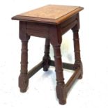 An oak joint stool, partly 17th century.
