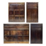 Four sections of oak panelling, 18th century.
